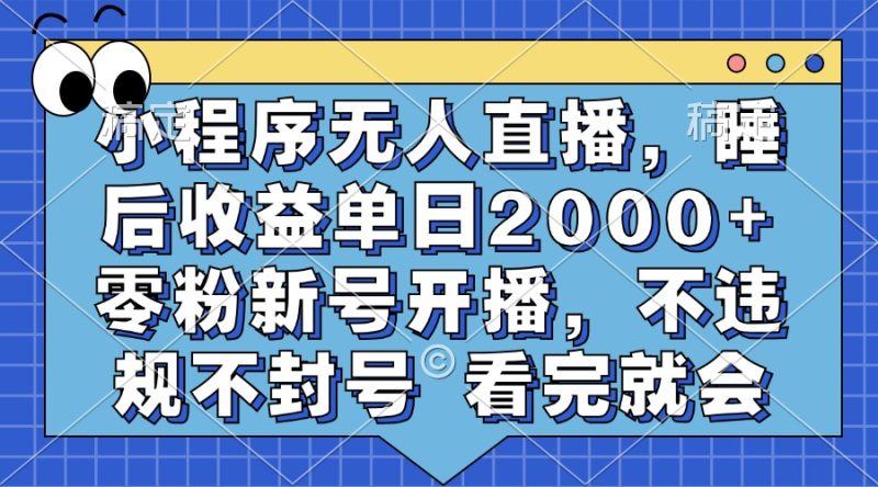 小程序无人直播，睡后收益单日2000+ 零粉新号开播，不违规不封号 看完就会-创业项目网