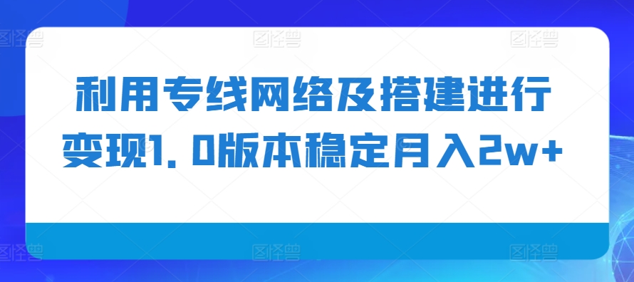 利用专线网络及搭建进行变现1.0版本，稳定月入2w+-创业项目网