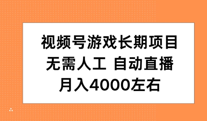 视频号游戏长期项目，无需人工，自动直播，月入4000左右-创业项目网