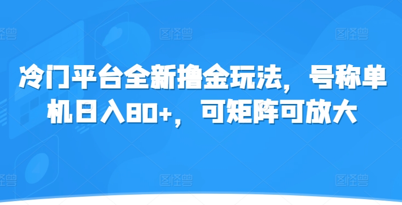 冷门平台全新撸金玩法，号称单机日入80+，可矩阵可放大-创业项目网