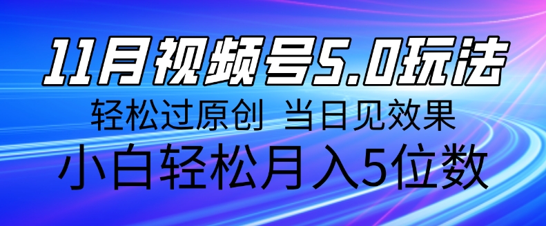 11月最新视频号5.0玩法，轻松过原创，当日见效果，小白轻松月入5位数-创业项目网