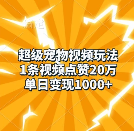 超级宠物视频玩法，1条视频点赞20万，单日变现1k-创业项目网