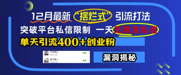 12月最新“摆烂式”引流打法，突破平台私信限制，一天无限发私信，单天引流400+创业粉-创业项目网