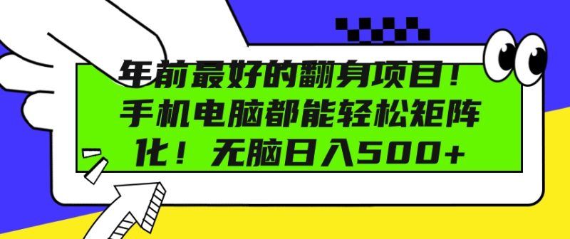 年前最好的翻身项目,手机电脑都能轻松矩阵化,无脑日入500+-创业项目网