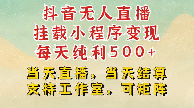抖音无人直播挂载小程序变现，每天纯利500+，当天直播，当天结算支持工作室，可矩阵-创业项目网