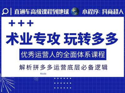 术业专攻玩转多多，优秀运营人的全面体系课程，解析拼多多运营底层必备逻辑-创业项目网