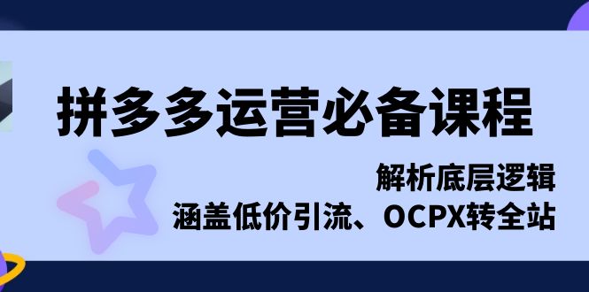 拼多多运营必备课程，解析底层逻辑，涵盖低价引流、OCPX转全站-创业项目网