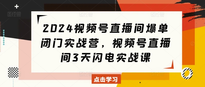 2024视频号直播间爆单闭门实战营，视频号直播间3天闪电实战课-创业项目网