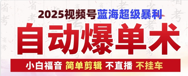 2025视频号蓝海超级暴利自动爆单术1.0 ，小白福音 简单剪辑 不直播 不挂车-创业项目网