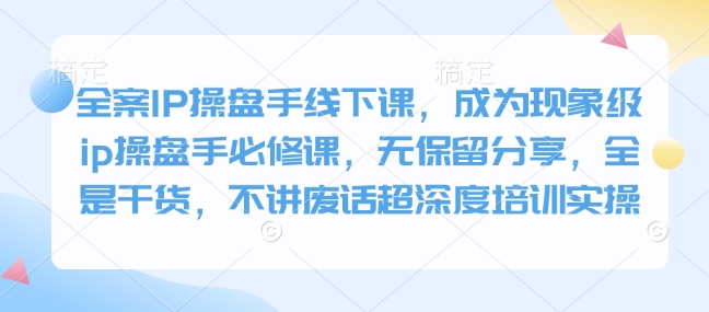全案IP操盘手线下课，成为现象级ip操盘手必修课，无保留分享，全是干货，不讲废话超深度培训实操-创业项目网