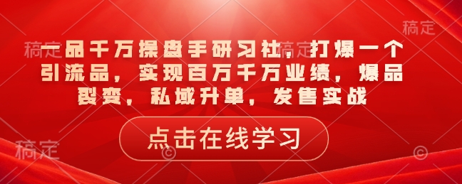 一品千万操盘手研习社，打爆一个引流品，实现百万千万业绩，爆品裂变，私域升单，发售实战-创业项目网