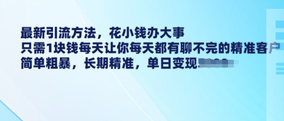 最新引流方法，花小钱办大事，只需1块钱每天让你每天都有聊不完的精准客户 简单粗暴，长期精准-创业项目网