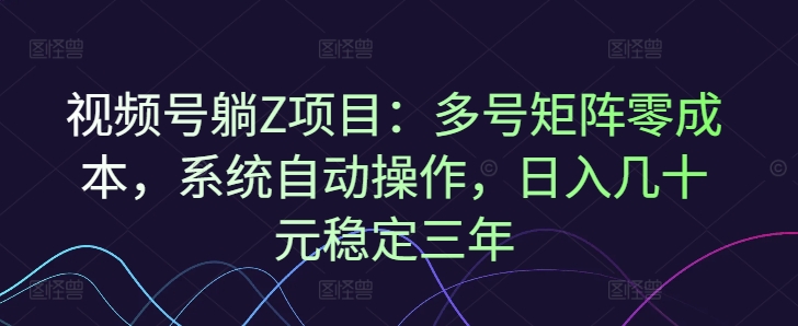 视频号躺赚项目：多号矩阵零成本，系统自动操作，日入几十元稳定三年-创业项目网