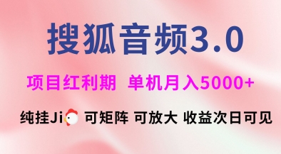 搜狐音频挂机3.0，可矩阵可放大，独家技术，稳定月入5000+-创业项目网
