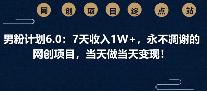 男粉计划6.0:7天收入1W+,永不凋谢的网创项目,当天做当天变现!-创业项目网