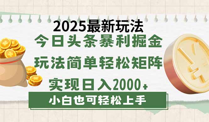 今日头条2025最新玩法，思路简单，复制粘贴，轻松实现矩阵日入2000+-创业项目网