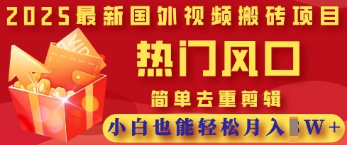 2025最新视频搬砖项目，热门风口，简单去重剪辑，小白也能轻松月入过W-创业项目网