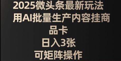 2025微头条最新玩法，用AI批量生产内容挂商品卡，日入300+，可矩阵操作-创业项目网