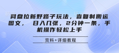 网盘拉新野路子玩法，靠复制搬运图文， 日入500+，2分钟一条，手机操作轻松上手-创业项目网