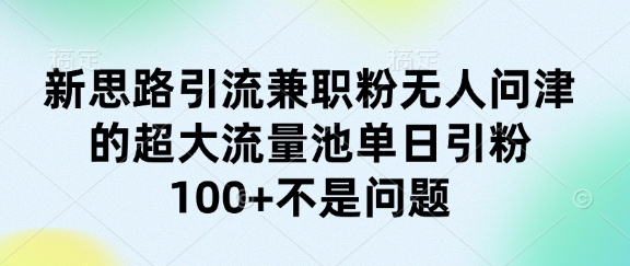 新思路引流兼职粉，无人问津的超大流量池，单日引粉100+不是问题-创业项目网