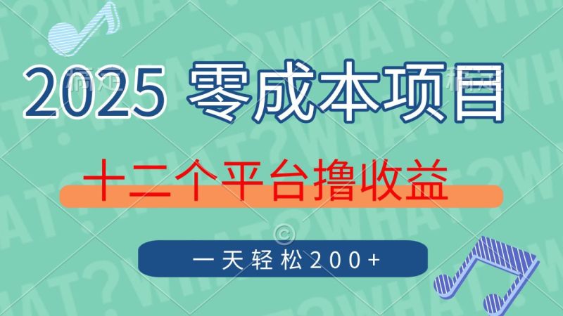 2025年零成本项目，十二个平台撸收益，单号一天轻松200+-创业项目网