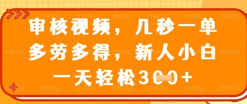 最新审核视频，几秒一单，多劳多得，新人小白一天轻松300+-创业项目网