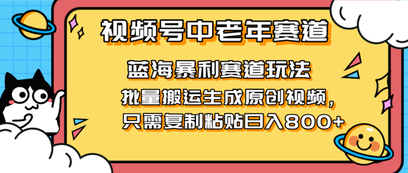 2025视频号中老年短视频蓝海暴利风口!复制粘贴搬运视频单日赚800+-创业项目网