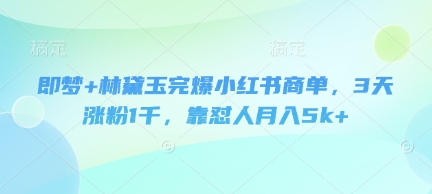 即梦+林黛玉完爆小红书商单，3天涨粉1千，靠怼人月入5k+-创业项目网