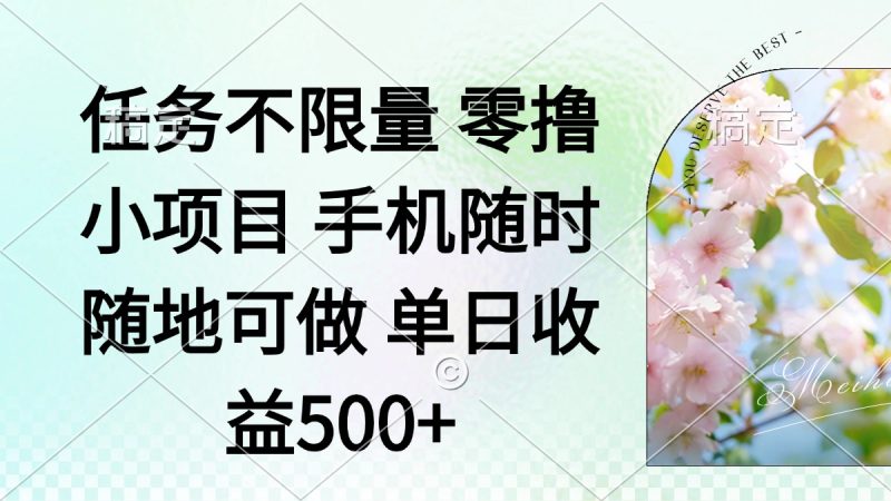 零撸小项目 手机随时可做 任务不限量 单日收益500+-创业项目网