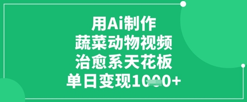 用Ai制作蔬菜动物视频，治愈系天花板，单日变现1k-创业项目网