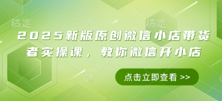 2025新版原创微信小店带货者实操课，教你微信开小店-创业项目网