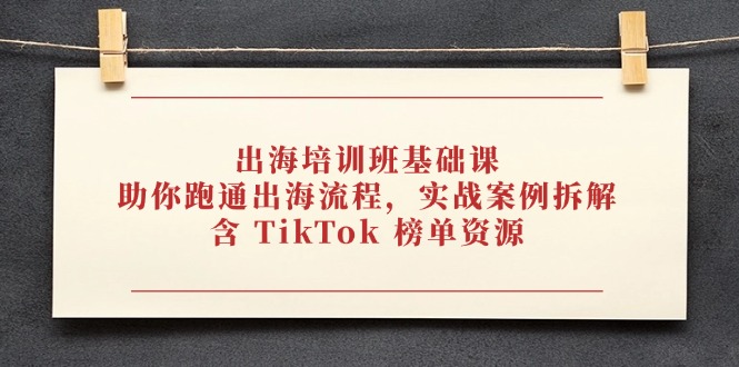 出海培训班基础课，助你跑通出海流程，实战案例拆解，含 TikTok 榜单资源-创业项目网