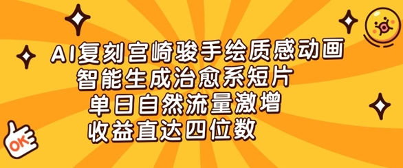 AI复刻宫崎骏手绘质感动画，智能生成治愈系短片，单日自然流量激增，收益直达四位数-创业项目网