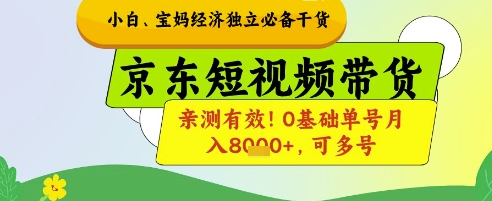 小白宝妈经济独立必备干货，京东短视频带货，亲测有效!0基础单号月入8k+，可多号-创业项目网