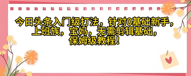 今日头条入门级打法，针对宝妈，上班族，0基础新手的保姆级课程-创业项目网