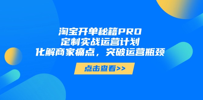淘宝开单秘籍PRO，定制实战运营计划，化解商家痛点，突破运营瓶颈-创业项目网