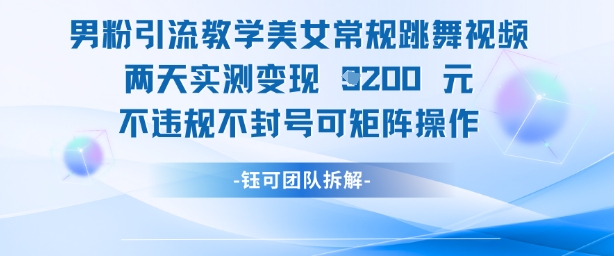 男粉引流教学美女常规跳舞视频两天实测变现1k+，不违规不封号可矩阵操作-创业项目网