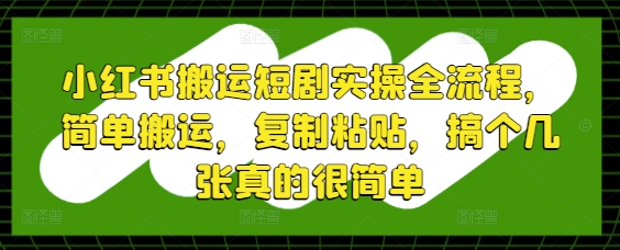 小红书搬运短剧实操全流程，简单搬运，复制粘贴，搞个几张真的很简单-创业项目网