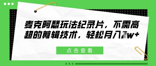 麦克阿瑟玩法纪录片，不需高超的剪辑技术，轻松月入1w+-创业项目网