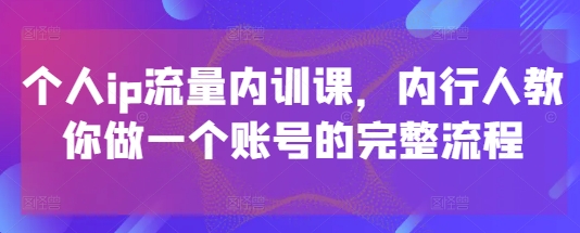 个人ip流量内训课，内行人教你做一个账号的完整流程-创业项目网