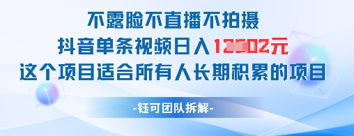 不露脸不直播不拍摄，抖音单条视频日入1000+，这个项目适合所有人，长期积累的项目-创业项目网