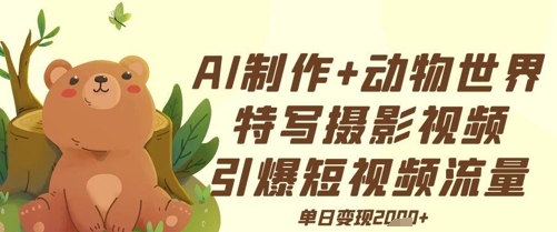 AI制作动物世界特写摄影视频+引爆短视频流量+单日变现多张-创业项目网