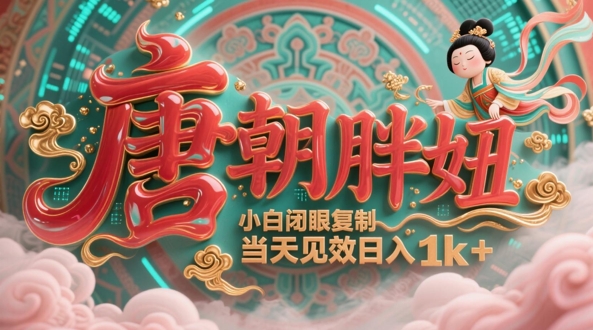 用AI克隆“唐朝胖妞”日更3条，平台疯狂推流，小白闭眼复制，当天见效，日入1k+-创业项目网