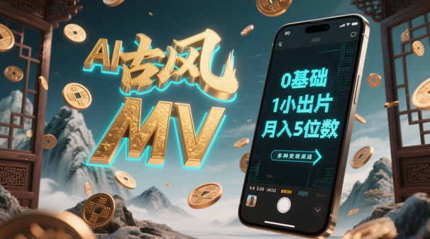 AI一键生成古风音乐MV，0剪辑基础1小时出片，多种变现渠道，一部手机月入5位数-创业项目网