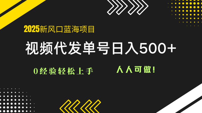 2025视频代发蓝海项目：0经验轻松上手，单号日入500+，人人可做-创业项目网