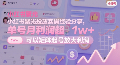 小红书聚光投放实操经验分享，单号月利润超1w+，可以矩阵起号放大利润-创业项目网