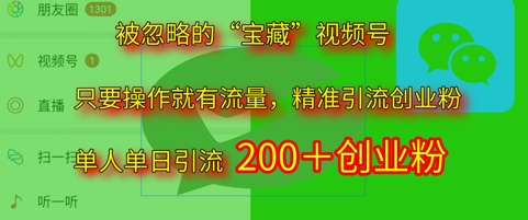 被忽略的“宝藏”视频号引流精准创业粉单人单日引流200+精准粉-创业项目网