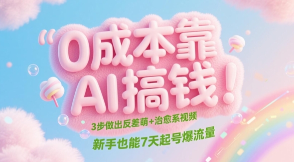 0成本靠AI搞钱！3步做出反差萌+治愈系视频，新手也能7天起号爆流量-创业项目网