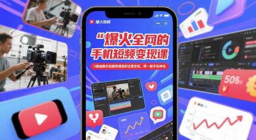 爆火全网的手机短视频变现课，0基础教你拍摄剪辑涨粉运营变现，用一部手机挣钱-创业项目网