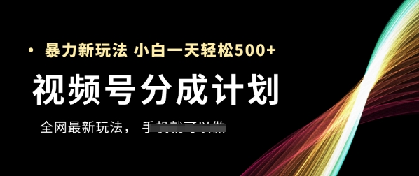 视频号分成计划，全网最暴力玩法，新手一天也能轻松500+-创业项目网